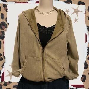 Waffle Knit Zip Up Hoodie Indie Coastal Boho Beachy Minimalist Layering